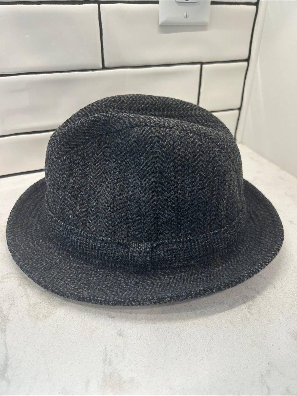 Pendleton Wool Dark Gray Herringbone Fedora Newspaper Hat